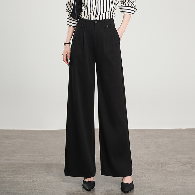 黑色宽腿裤子西装裤女春夏季薄款高腰显瘦垂感大码宽松直筒阔腿裤
