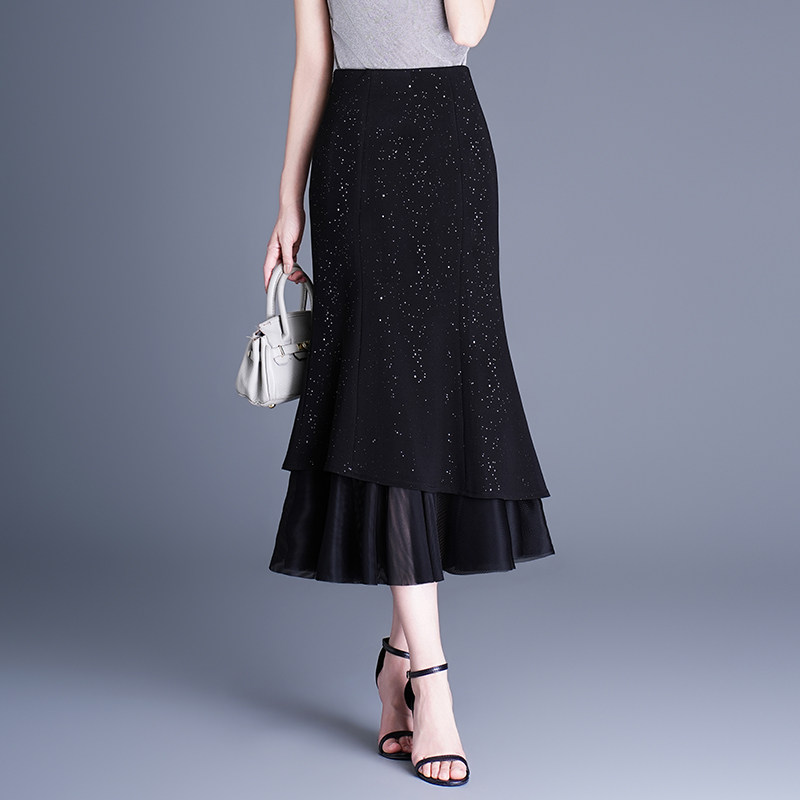 满天星春款网纱边鱼尾裙女2026春季新款中长款小香风半身裙包臀裙