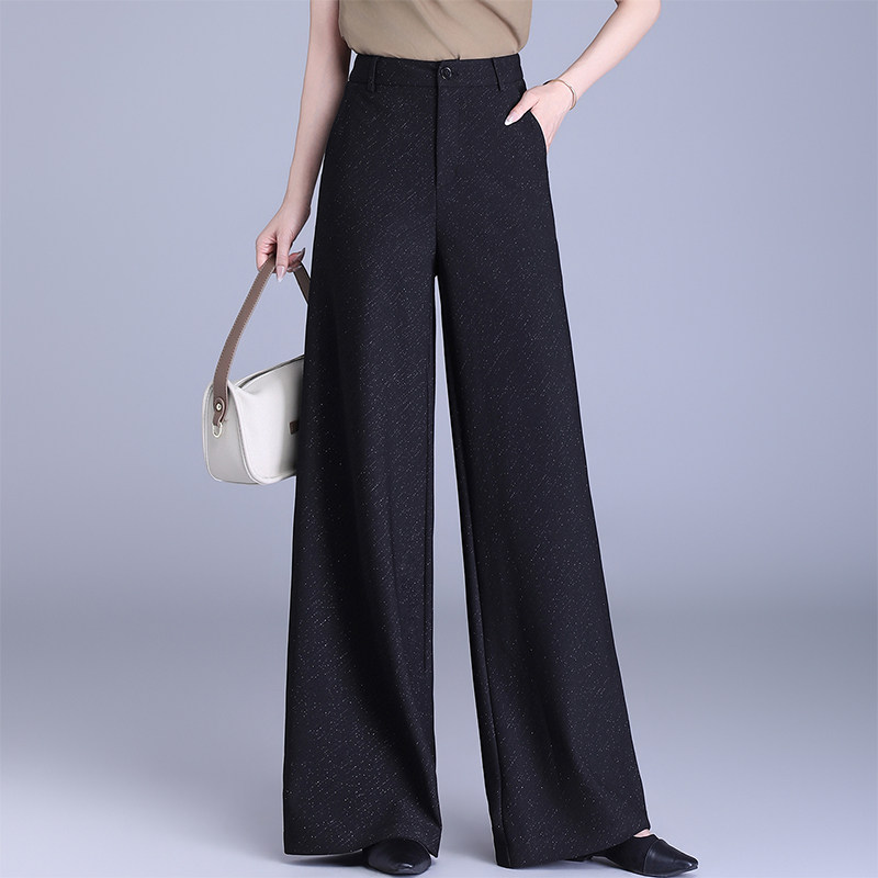 黑色直筒亮丝阔腿裤女2026春夏薄款西装裤高腰显瘦垂感拖地休闲裤