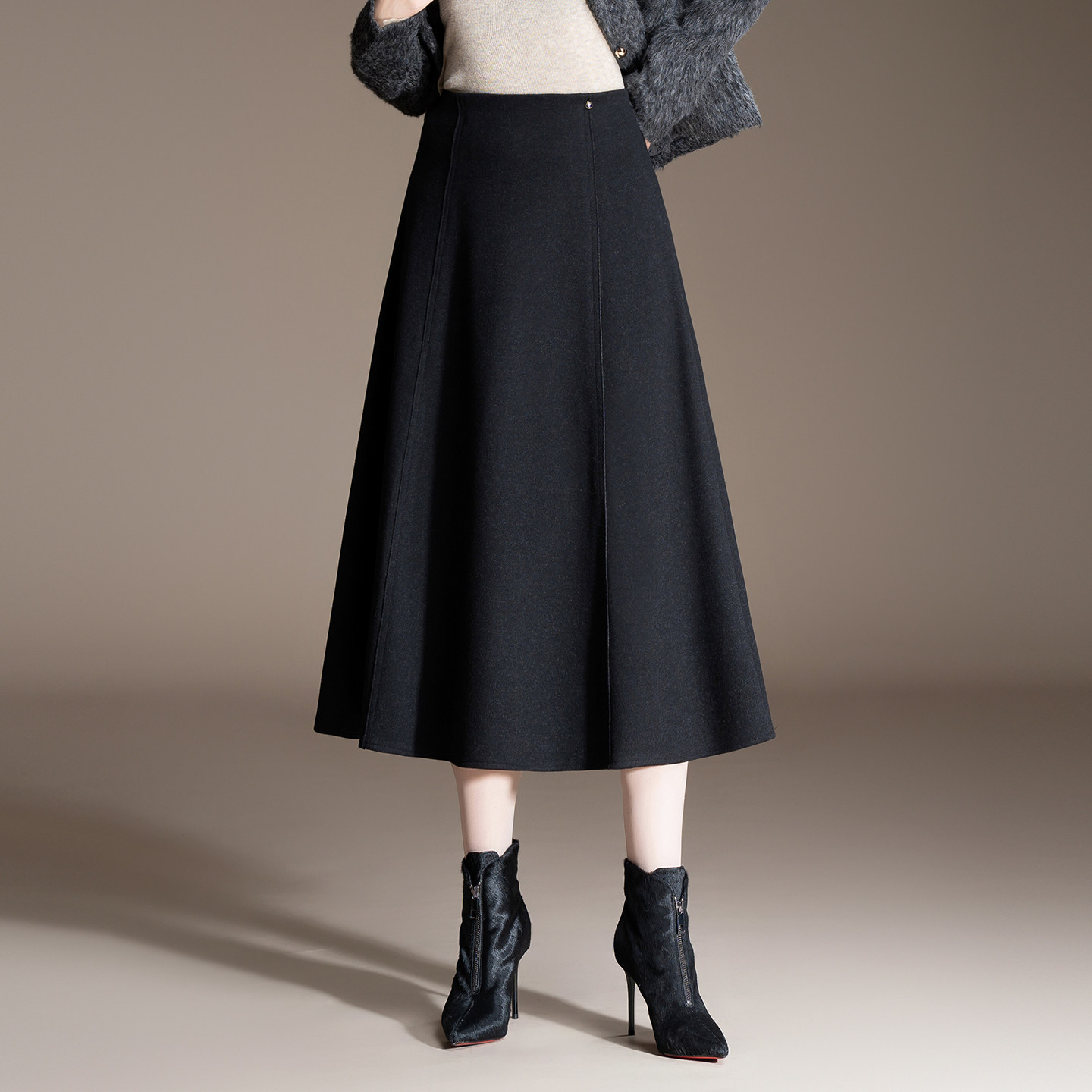 毛呢半身裙女秋冬2025新款高腰显瘦中长款遮肚子a字裙大摆裙伞裙