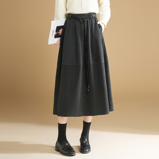 秋冬款半裙女羊毛呢半身裙高腰中长款显瘦宽松a字裙韩版呢子冬裙