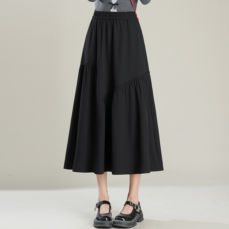 半身裙女松紧高腰黑色秋季百搭垂感遮胯遮肚子中长款显瘦a字裙