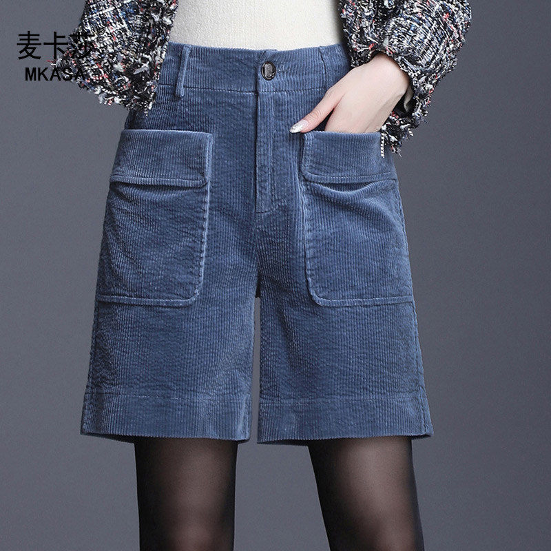 灯芯绒五分裤坠感直筒阔腿裤女秋冬新款高腰短裤显瘦打底外穿靴裤