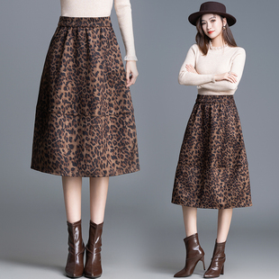 豹纹花苞半身裙女2025年秋冬新款时尚高级感提花宽松中长款a字裙