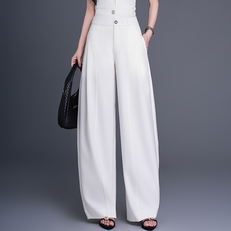 白色慵懒弯刀裤天丝牛仔裤女春秋2026新款高腰显瘦垂感直筒阔腿裤