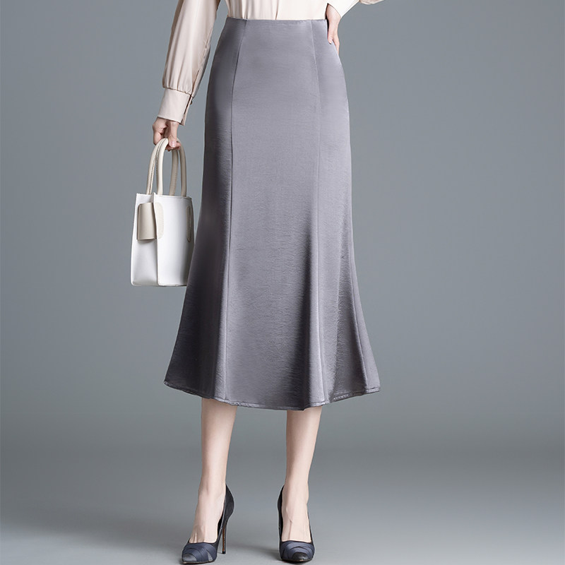 醋酸鱼尾裙半身裙女2025春夏新款高腰包臀裙中长款修身显瘦一步裙