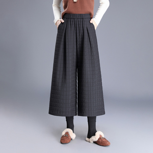 小个子夹棉阔腿八分裤女2025秋冬季新款宽松百搭高级感加绒棉裤子