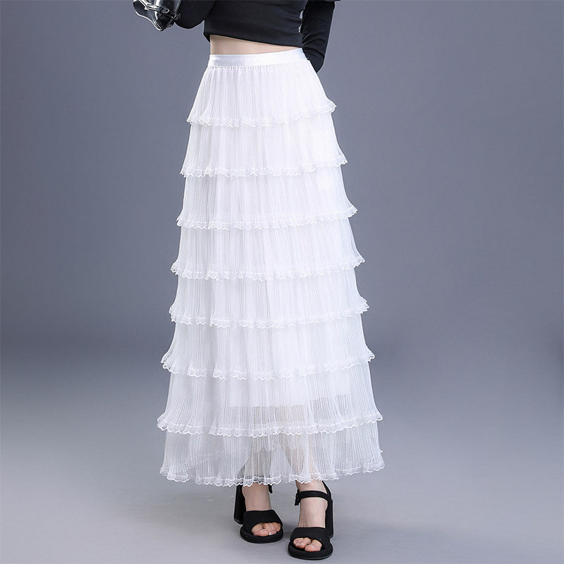 白色半身裙女2026春季新款超仙气质百搭显瘦蛋糕裙a字长裙网纱裙