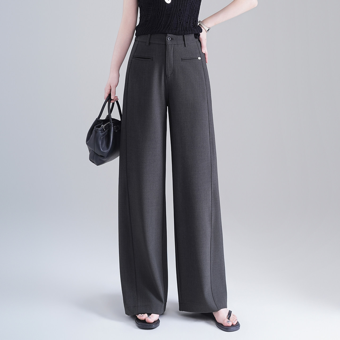 拖地西装裤直筒裤女2026春季新款高腰显瘦窄版黑色阔腿裤子梧桐裤
