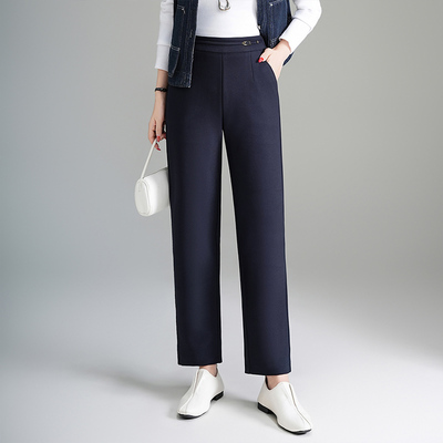 藏青色西装裤女弹力休闲修身2025秋季新款大码直筒裤小个子九分裤