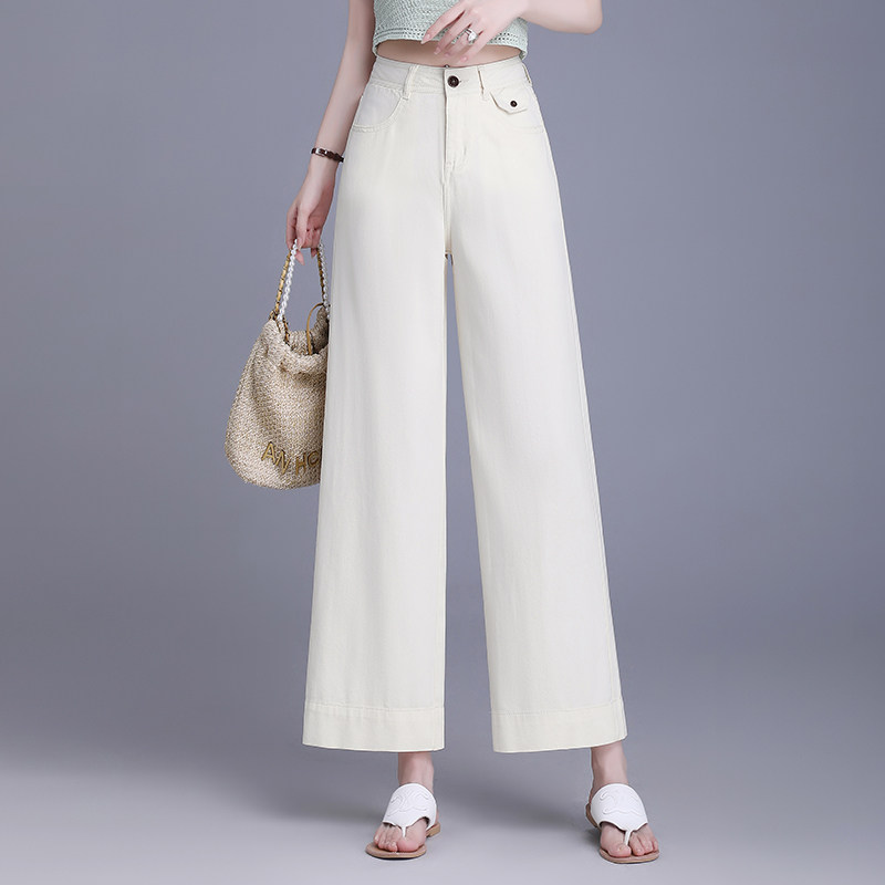 白色天丝阔腿裤女夏季薄款2025年新款高腰百搭宽松直筒九分休闲裤