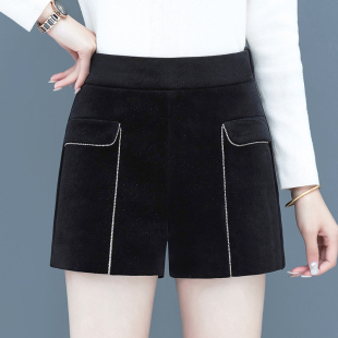 休闲裤 黑色金丝绒短裤 镶钻外穿靴裤 高腰显瘦时尚 女2025年秋冬新款