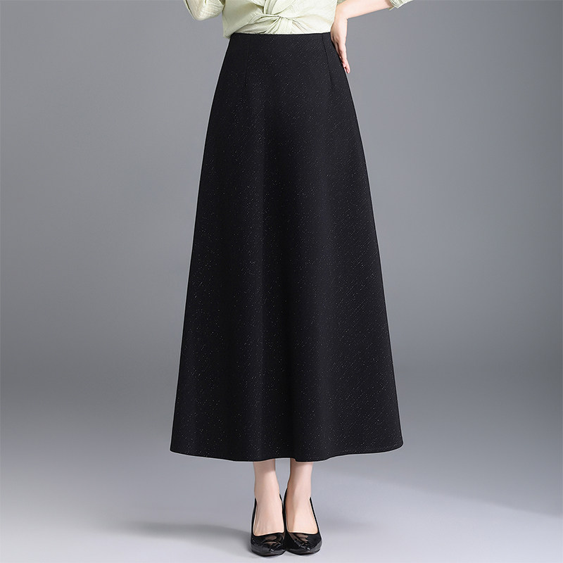 黑色亮丝a字大摆西装半身裙长裙2026春季新百搭宽松显瘦高腰伞裙