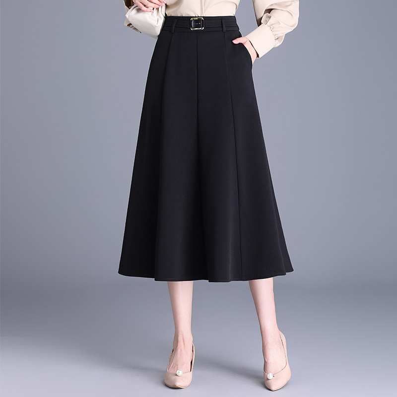 黑色半身裙女2025春季新款高腰垂感中长款a字裙气质过膝大摆伞裙