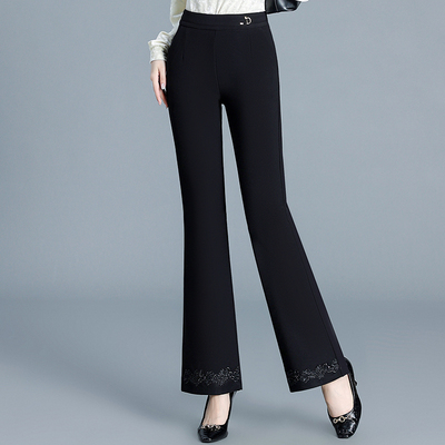 喇叭裤女春秋2025新款高腰时尚刺绣黑色直筒休闲裤垂感中年微喇裤