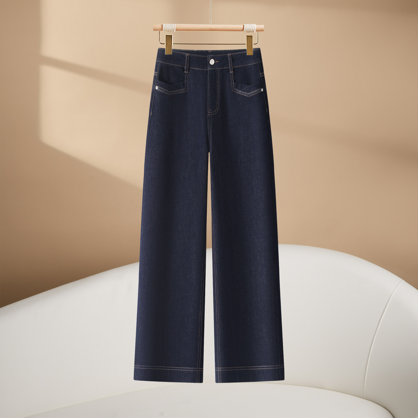 丹宁蓝九分牛仔阔腿裤女2026春秋季新款高腰显瘦垂感小个子直筒裤