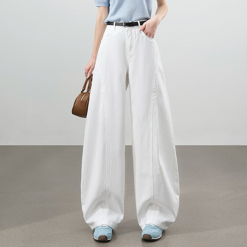 白色弯刀阔腿牛仔裤女2026春季新款高腰宽松显瘦直筒莱赛尔镰刀裤