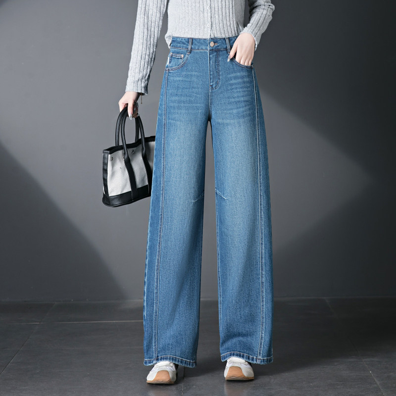 牛仔阔腿裤女2026春季新款正品高腰显瘦宽松慵懒风直筒镰刀休闲裤