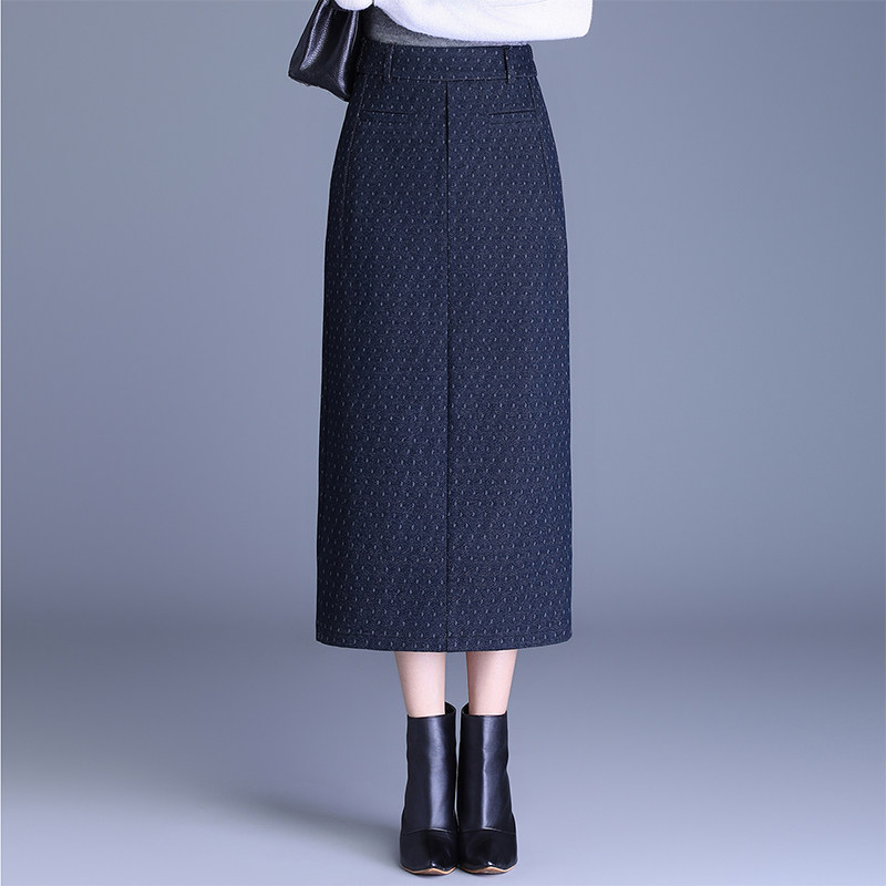 2025秋冬新款复古波点牛仔半身裙女高腰显瘦开叉中长款包臀直筒裙