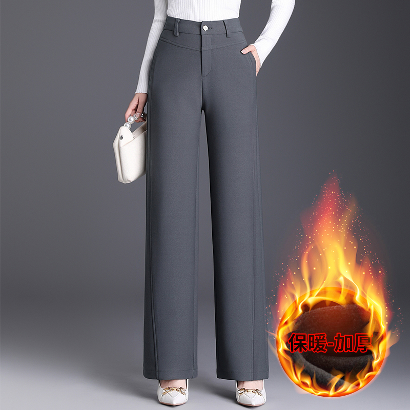 西装裤女春秋垂感灰色裤子阔腿裤2025新款冬季加绒高腰直筒休闲裤