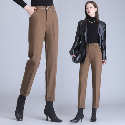 高腰小脚裤西装裤女2025秋冬新款加厚职业修身九分裤黑色上班裤子