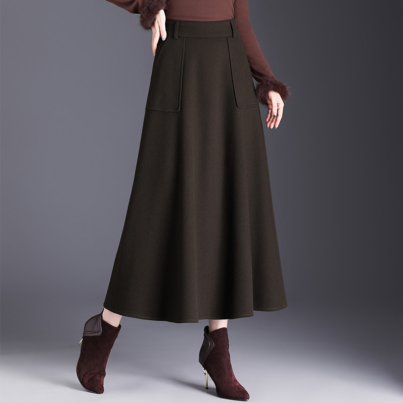 羊绒半身裙女长裙高腰2025年冬季新款加厚长款休闲显瘦大摆a字裙