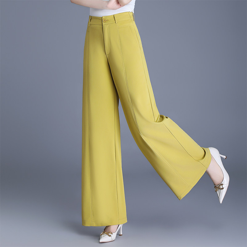 春季阔腿裤时尚亮黄色高腰显瘦垂感直筒西装长裤小个子九分休闲裤