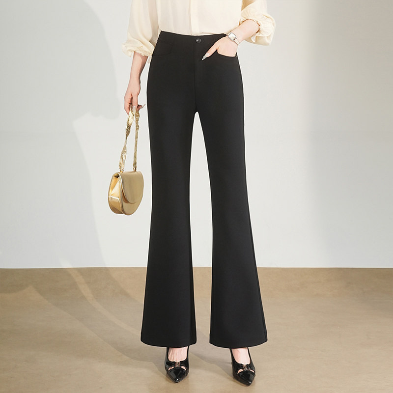 大码女裤黑色微喇裤2026春季新款高腰显瘦百搭垂感弹力遮胯西装裤