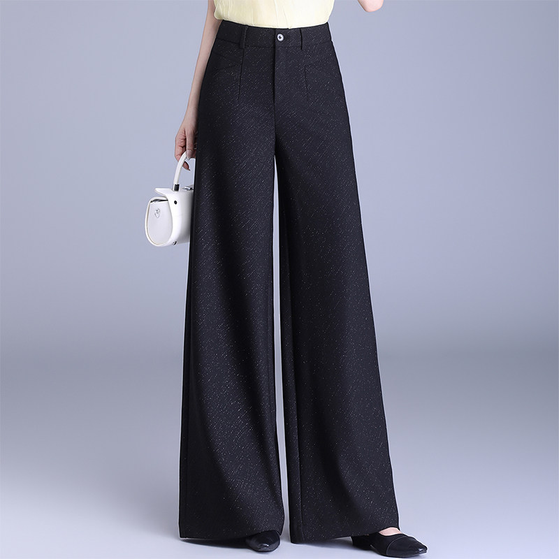 时尚大直筒阔腿裤女2026春夏季薄款休闲裤垂感高腰显瘦亮丝西装裤