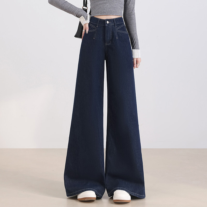 丹宁色拖地牛仔喇叭裤女2026春季新款爆款高腰显瘦显高直筒阔腿裤