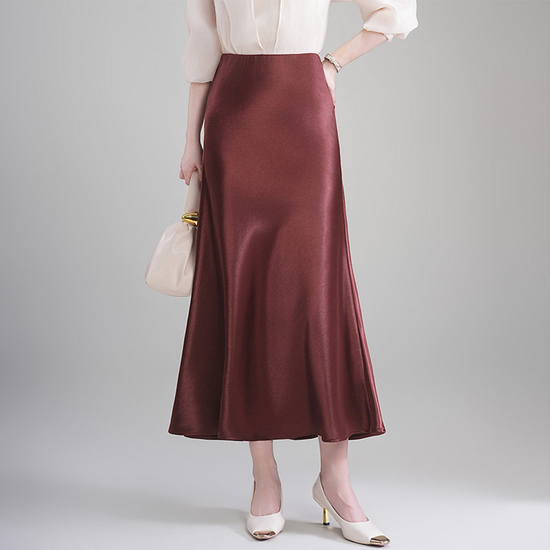 醋酸缎面高级感鱼尾裙长款女2026春季新款显瘦垂感包臀裙半身长裙