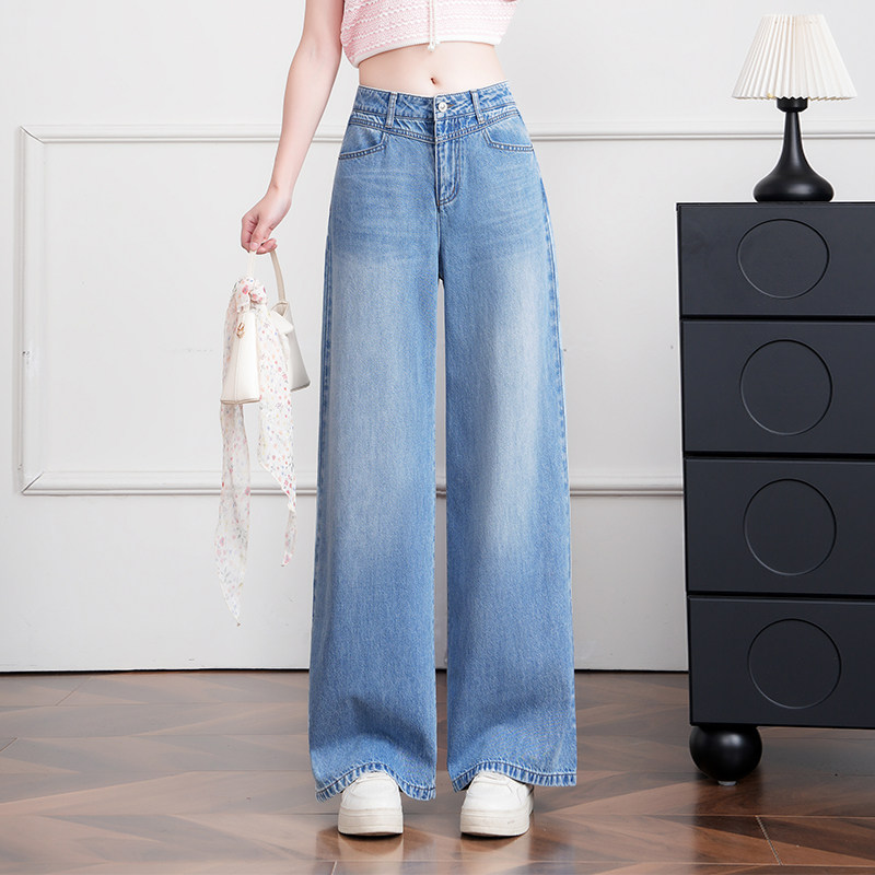 天丝阔腿牛仔裤女宽松春夏季2026新款百搭高腰显瘦遮胯休闲直筒裤