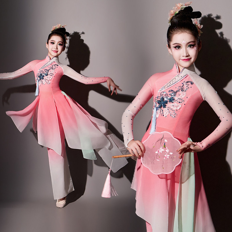 粉色儿童古典舞演出服中国风舞蹈服女童表演服装少儿飘逸伞舞仙气图片
