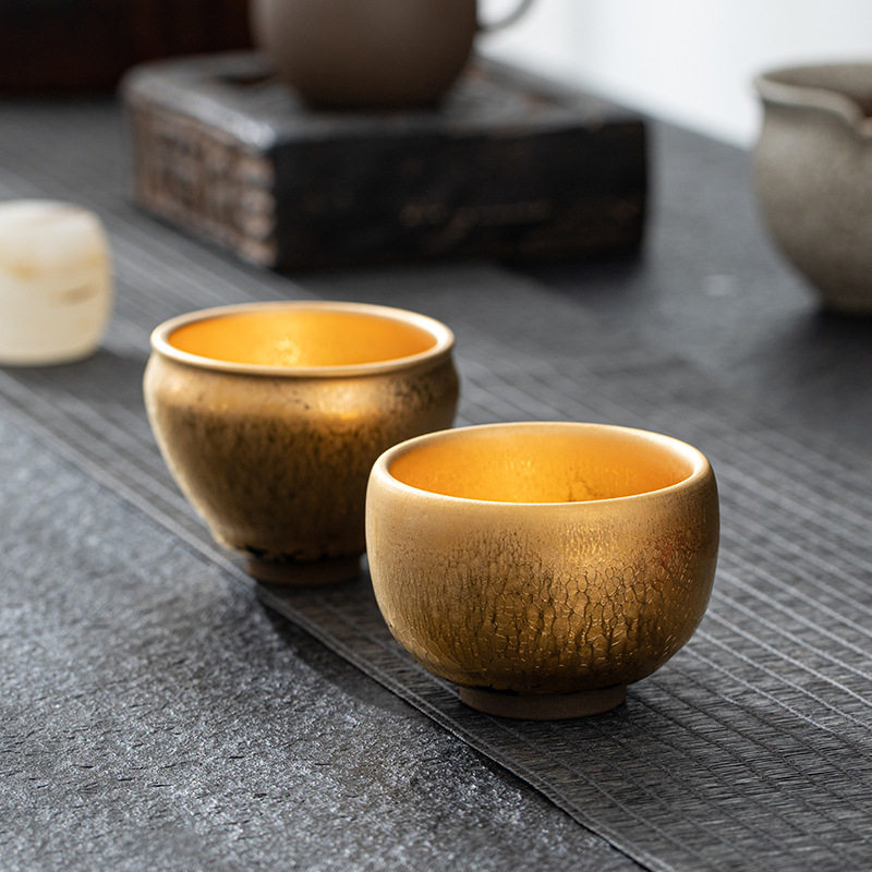 建盏鎏金油滴主人杯纯手工品茗杯宋瑜底款茶盏茶杯带礼盒装带证书