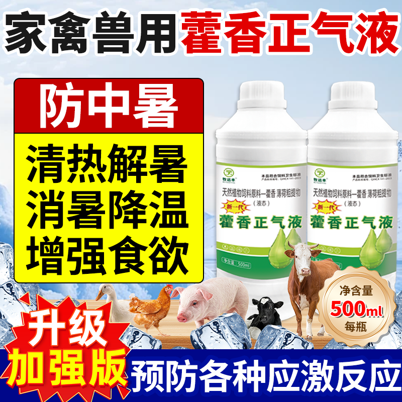 藿香正气液兽用养殖场猪牛羊鸡鸭鹅专用藿香正气水降温解暑正品