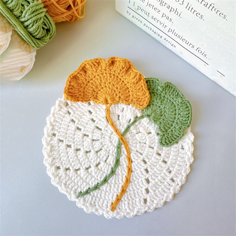 手工钩织diy毛线钩针编织银杏叶杯垫材料包桌面隔热自制礼物摆件,服饰配件/皮带/帽子/围巾,DIY编织材料包,淘宝优惠券,粉丝福利购,淘宝优惠卷