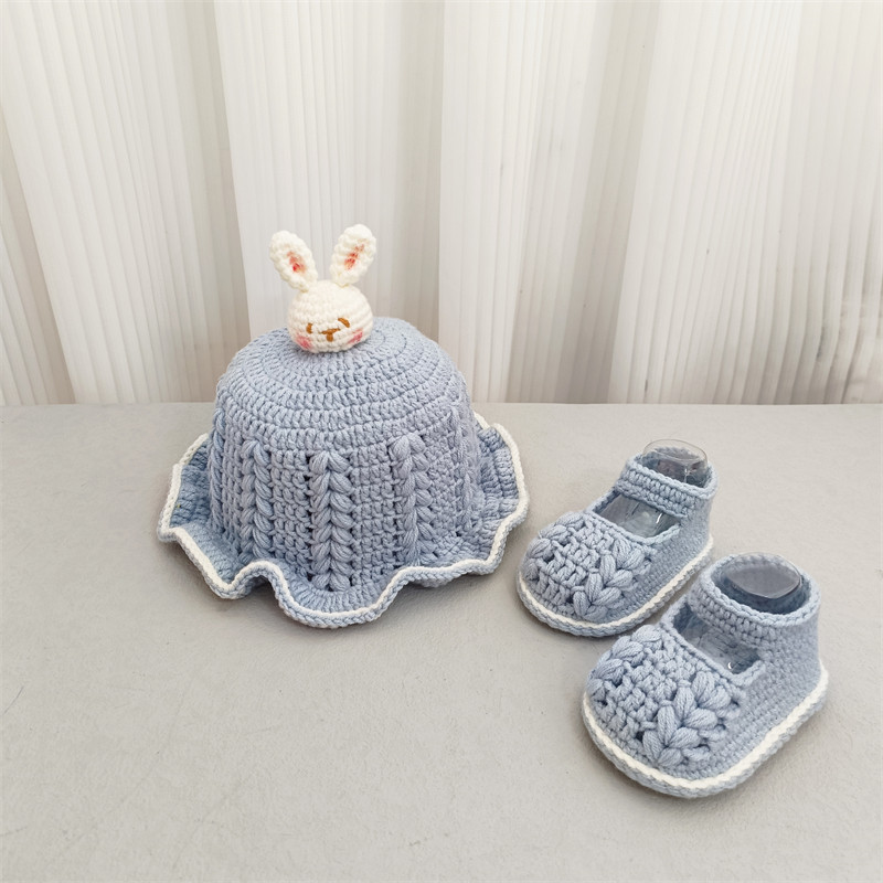 手工diy编织小兔子宝宝帽子孕妈钩针婴儿鞋子新手针织毛线材料包