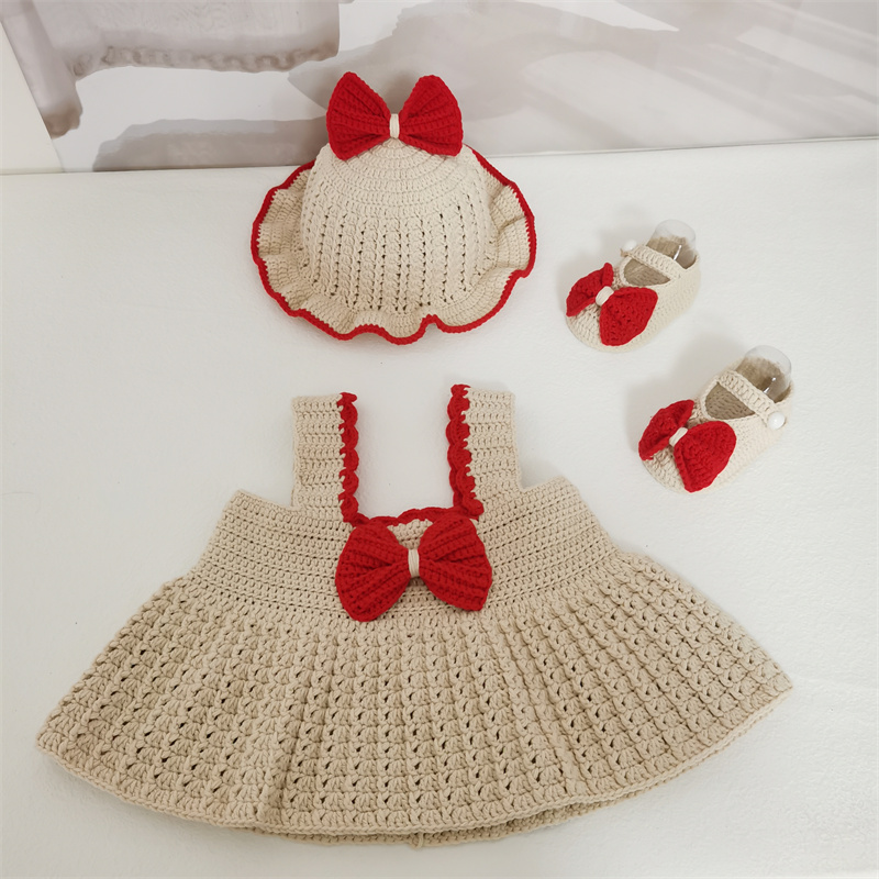 手工编织宝宝帽子马甲裙鞋子钩针牛奶棉毛线儿童裙子可爱婴儿礼物