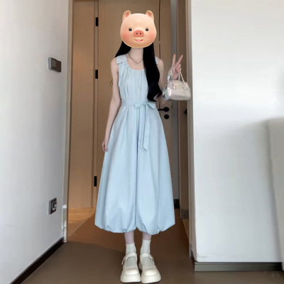 小众设计公主蓬蓬裙蓝色背心长裙少女连衣裙子夏季新款女装
