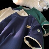 圆领潮流复古ins情侣宽松半袖 T恤男夏季 潮牌华夫格假两件短袖 美式