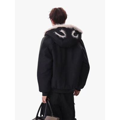 美式座山雕毛绒耳朵连帽棉服男女