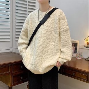 秋冬港风毛衣男潮牌日系简约青少年学生痞帅内搭纯色扭花针织衫潮