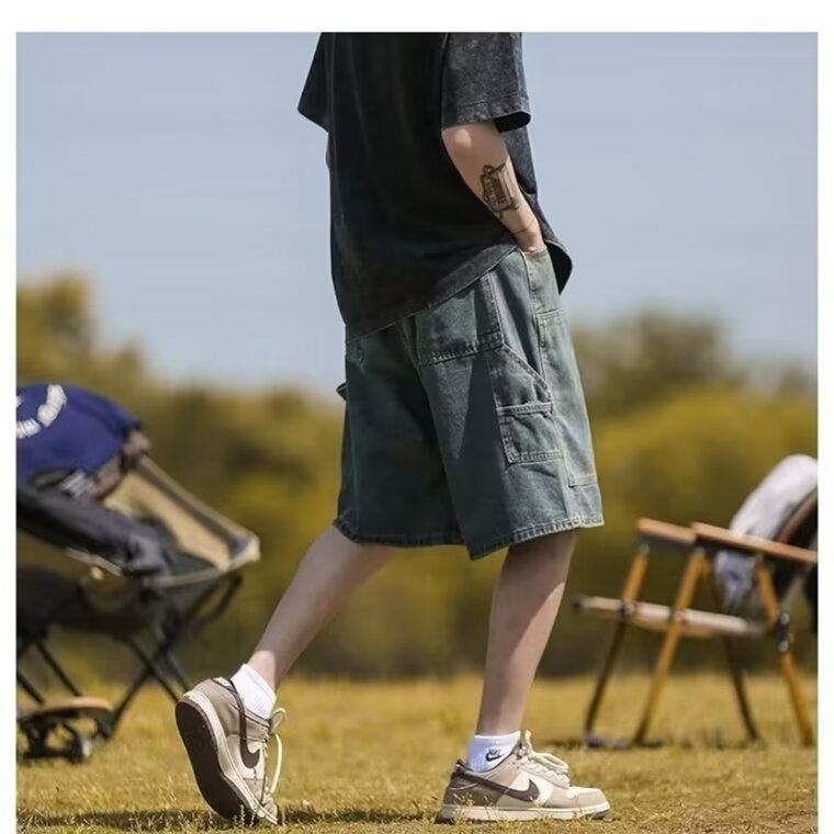 日系潮牌工装牛仔短裤男夏季薄款裤子宽松美式复古男生五分中裤潮