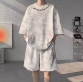 短裤 美式 两件套 潮牌大码 休闲运动一套衣服搭配短袖 复古套装 男夏季