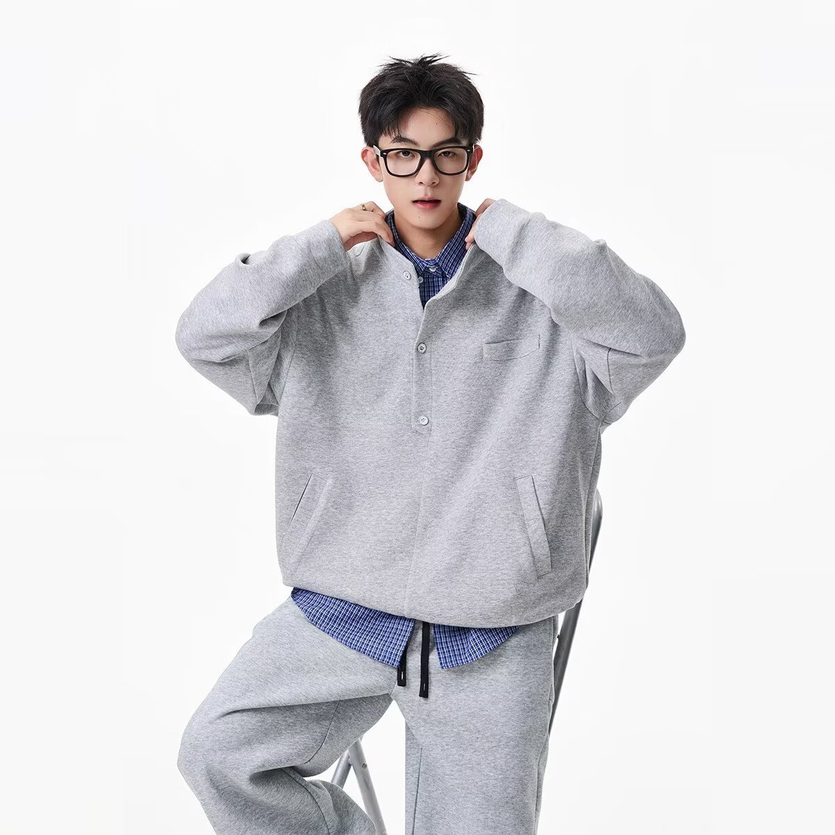 美式潮牌卫衣长裤套装男