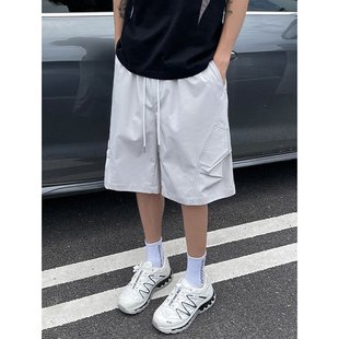薄款 潮 沖鋒短褲 美式 男夏季 百搭五分褲 潮牌速干工裝 冰絲褶皺休閑褲
