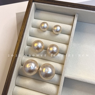 日韩经典植物棉花珍珠耳钉耳环女银针大珠珠法式复古温柔气质耳环