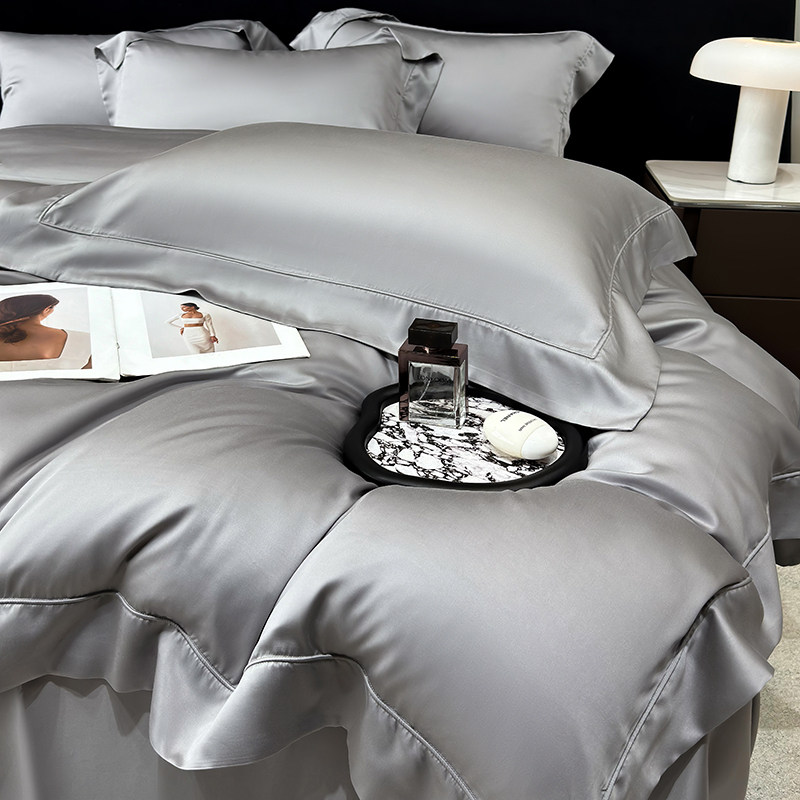 轻奢风新款双面天丝床单四件套简约纯色被套丝滑裸睡凉感冰丝床品