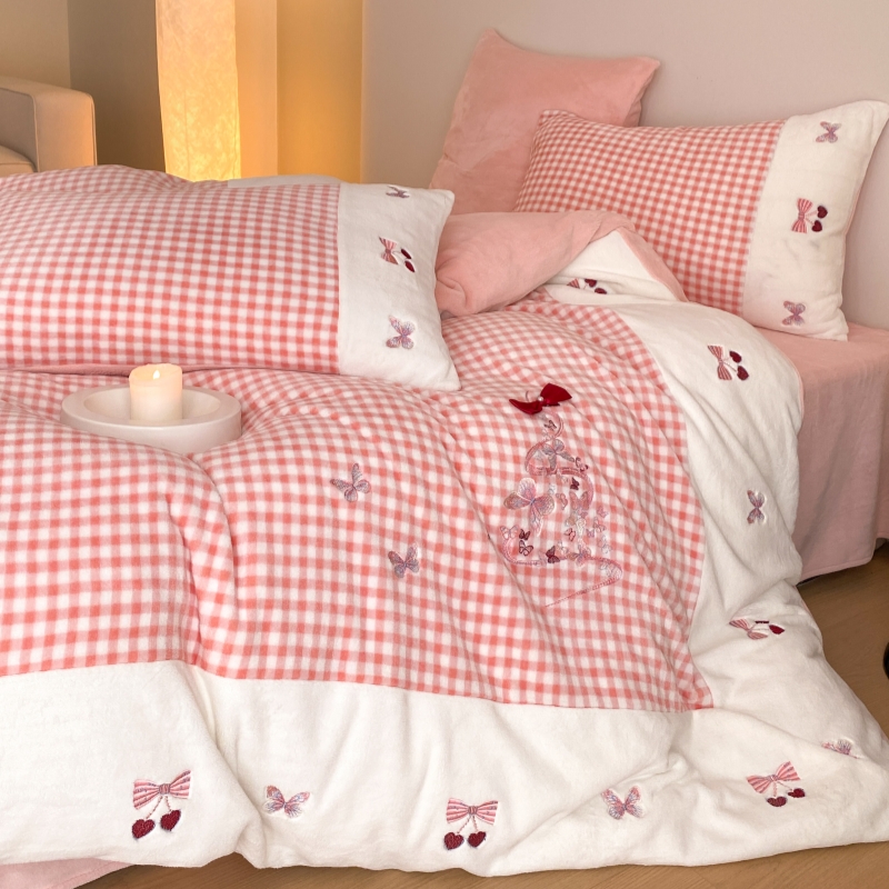 冬加厚牛奶绒四件套加绒被套