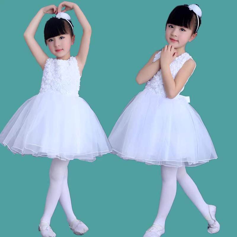 六一儿童演出服白色公主裙小学生